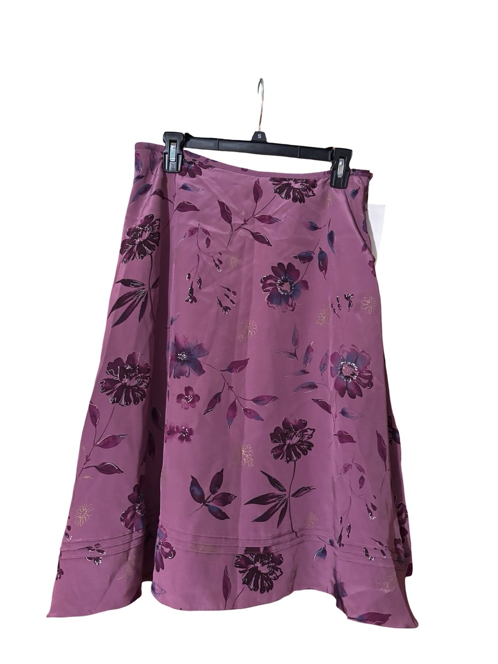 Haymaker Cottagecore Romantic NWT Silk Skirt Floral A-Line Midi Skirt in Plum